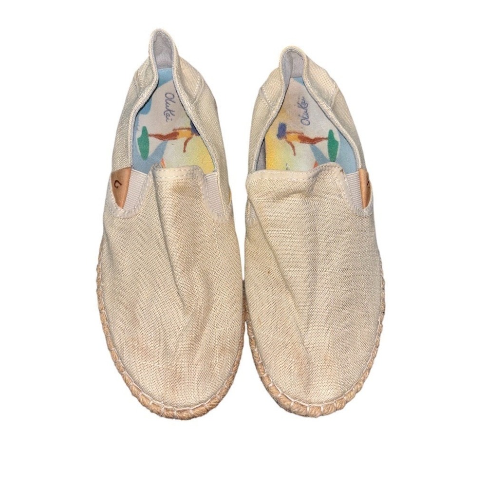 OluKai‎ Kaula Pa'a Kapa Womens Slip-On Espadrille Shoes Beige Tapa Size 7 beach